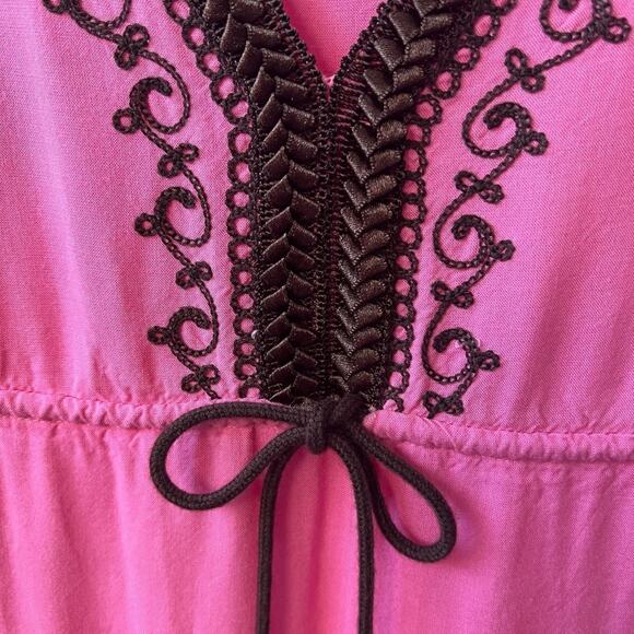 Moda International Embroidered Pink Long Sleeve Dress with Brown Trim Size M - Picture 3 of 15